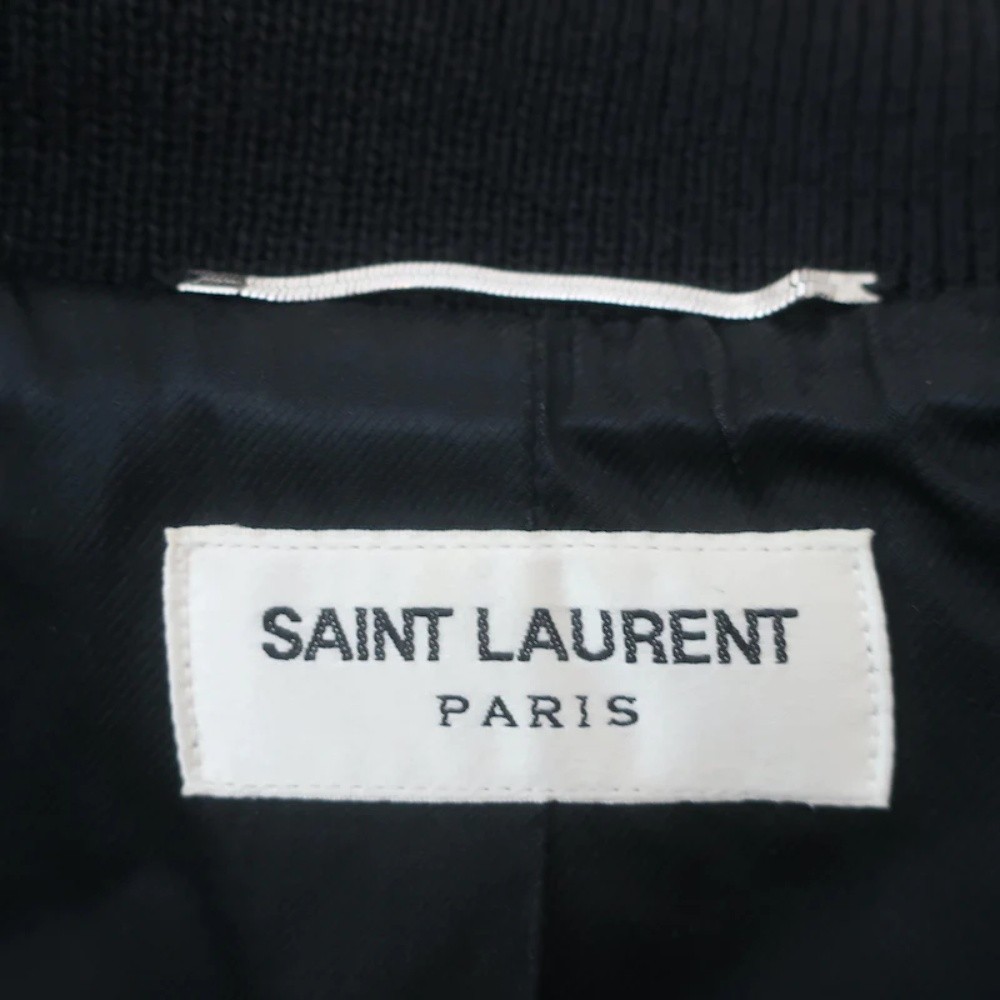 Saint Laurent Teddy Bomber Jacket Leather-Trim Burgundy Wool Size 46 - Picture 5 of 8